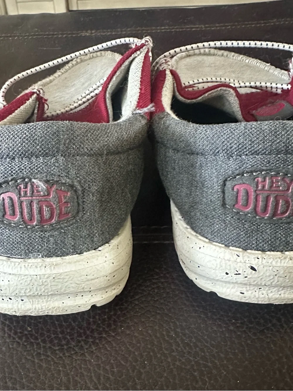 Hey Dude Grey and Crimson Youth Slip-On Sneakers